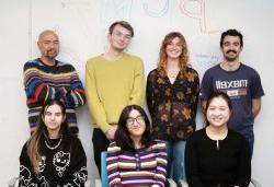 Bottom row from left to right: Maya Chu, Arjin Tas, Isabella Latella. Standing from left to right: Nicky Vidal, Stephanie Zirkenbach, Brett Diese, and Prof. Inciong.