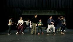 The cast does an acting exercise on the stage. The Hoboken Public School Theater Department play rehearsal for Harry Potter and the Cursed Child at Hoboken High School in Hoboken, NJ on Wednesday, January 31, 2024. They are the first US high school to get the licensing to put on the play.Ed Murray| For NJ Advance Media