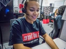 A student working in the Call Center for Annual Giving.