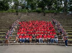 Group photo of the 2024 Hispanic Student College Institute in Montclair's amphitheater.