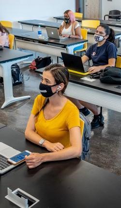 masked female students in class