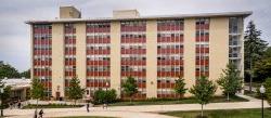 The exterior of Freeman Hall from a slightly elevated angle.