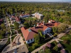 Photo of ariel view of Montclair State University campus buildings.